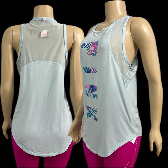Victoria’s Secret Pink Supersoft Modal with Mesh Pink Logo Tank Top Blue Large - Picture 3 of 4